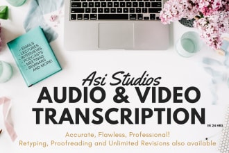 accurately transcribe english audio or video file to text in 24hrs fast
