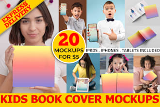 do 20 kids childrens 3d book cover mockup ebook