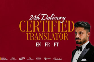 translate english, portuguese or french in less than 24h