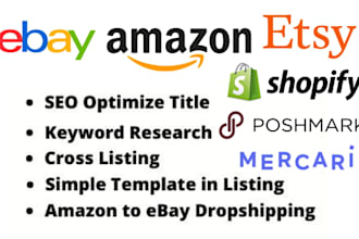 do product listing, amazon, ebay, shopify, poshmark, etsy, mercari, lister