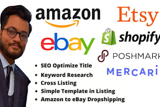 do product listing, amazon, ebay, shopify, poshmark, etsy, mercari, lister