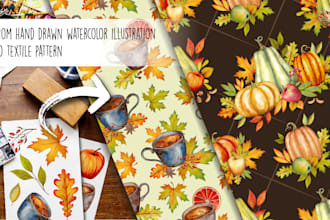 create hand drawn watercolor pattern for textile and print