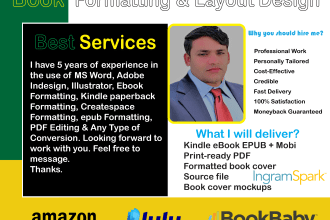 do ebook formatting paperback formatting hardcover for KDP ingram lulu