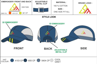 make a hat or cap mock ups with tech pack with your idea