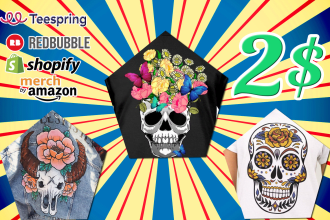 create skull with flowers t shirt design for all halloween
