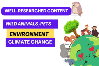write wild animals, pets, environment, and climate change content