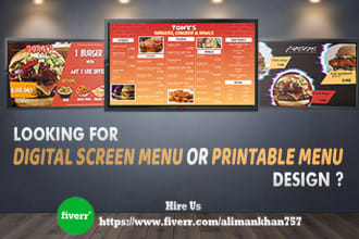 design modern menu for digital screens, brochures, flyers and social media posts
