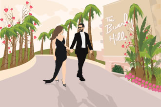 draw cute couple, family portrait illustration