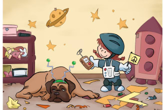 draw childrens illustration with pets and fantasy character