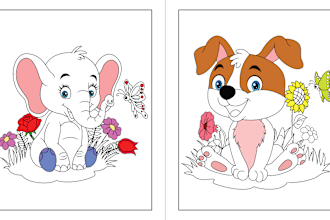 create children coloring book pages and coloring book cover for kdp and etsy