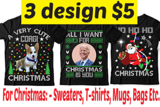 create ugly christmas sweater and t shirt bundle design