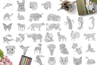 create your  animal mandala zentangle,adult coloring page