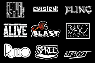 design music , rap rock , dj, and typography logo