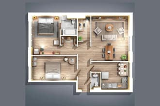 convert your 2d layout into 3d floorplan with furniture