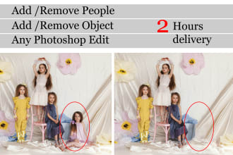 do add remove people,object, background removal, any photoshop editing in 2 hrs