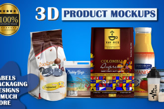 design professional 3d product packaging mockup and labels