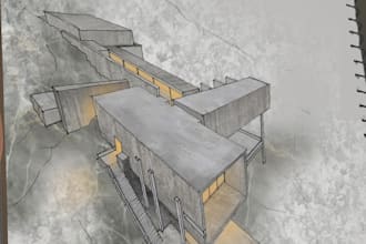 do architectural hand  sketch and rendering