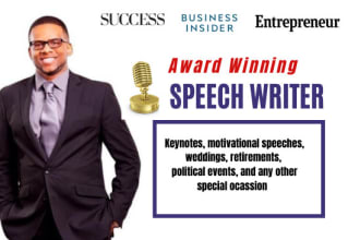 write, rewrite, or edit an award winning speech for any event or occasion