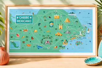 draw custom travel illustrated vector map design