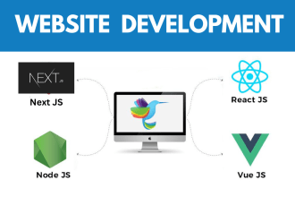 develop a website using react js, next js, vue js and node js