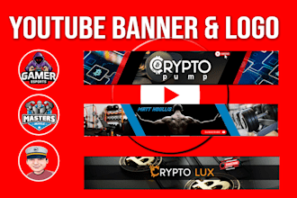 design eye catching youtube banner, channel art, logo, thumbnail
