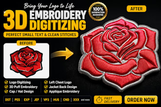 digitize your logo for 3d embroidery and cap designs