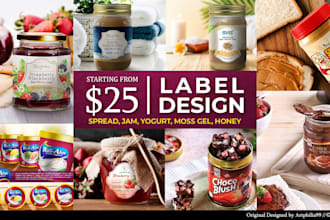 make label design for spread, jam, yogurt, moss gel, honey