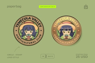 design a cute circle stamp logo or kawaii vintage emblem