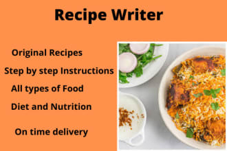 write eastern, chinese, deserts and cooking food recipes