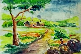 paint realistic landscape watercolor painting illustration