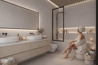 design modern minimalist 3d bathroom render