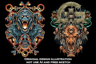 make illustrations skull with detailed inking for t shirt clothing