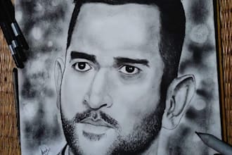 pencil sketch , charcoal and watercolor realistic illustration
