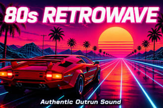 create nostalgic 80s retrowave and outrun music for games, videos, and content