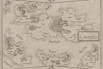 hand draw a fantasy map with digital watercolours
