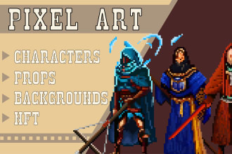 create a pixel character, prop and animation for them