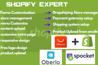 design,redesign,shopify website and drop shipping store manage