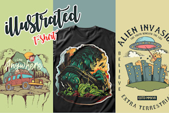 draw illustrated custom graphic tshirt design