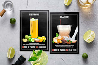 do a hand illustrated cocktail recipe card