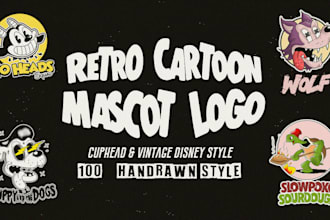 design a professional retro mascot logo in cuphead style