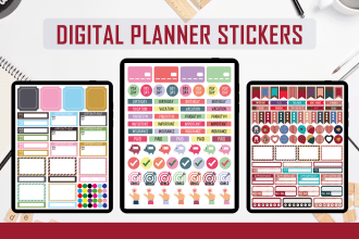 design custom digital stickers for digital planner, journal or etsy