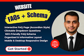 create an optimized faq page with clickable dropdowns and SEO friendly schema