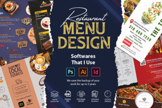 design attractive restaurant menu, food menu,  takeaway menu