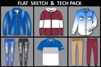 do technical flat sketch and fashion tech pack