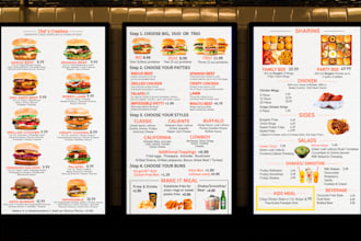 restaurant menu, food menu and digital menu screen