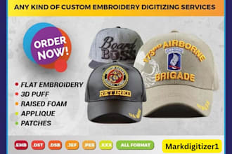 do 3d,puff, hat embroidery digitizing