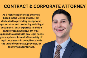 be your contract lawyer for legal agreement, contract, terms and conditions, nda