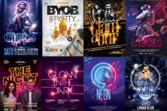 design neon glowing  party flyer and poster