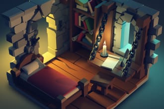 make 3d low poly isometric scene