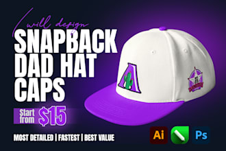 design a snapback, a dad hat, and caps